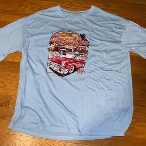 Vintage Car Graphic Light Blue Long Sleeve Shirt